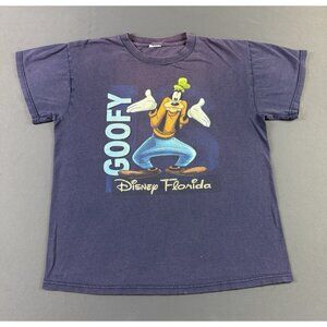 Rare Vintage Y2K Disney Florida Goofy Cartoon Sun Fade Blue Shirt Promo Art